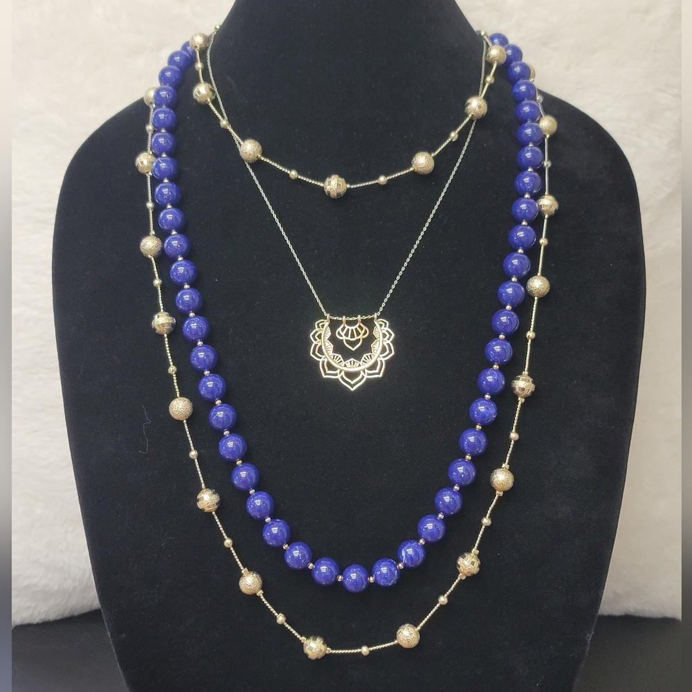 Gold & Blue SET OF 3 Necklaces - Vintage Coldwater Creek + Faux Lapis + Floral